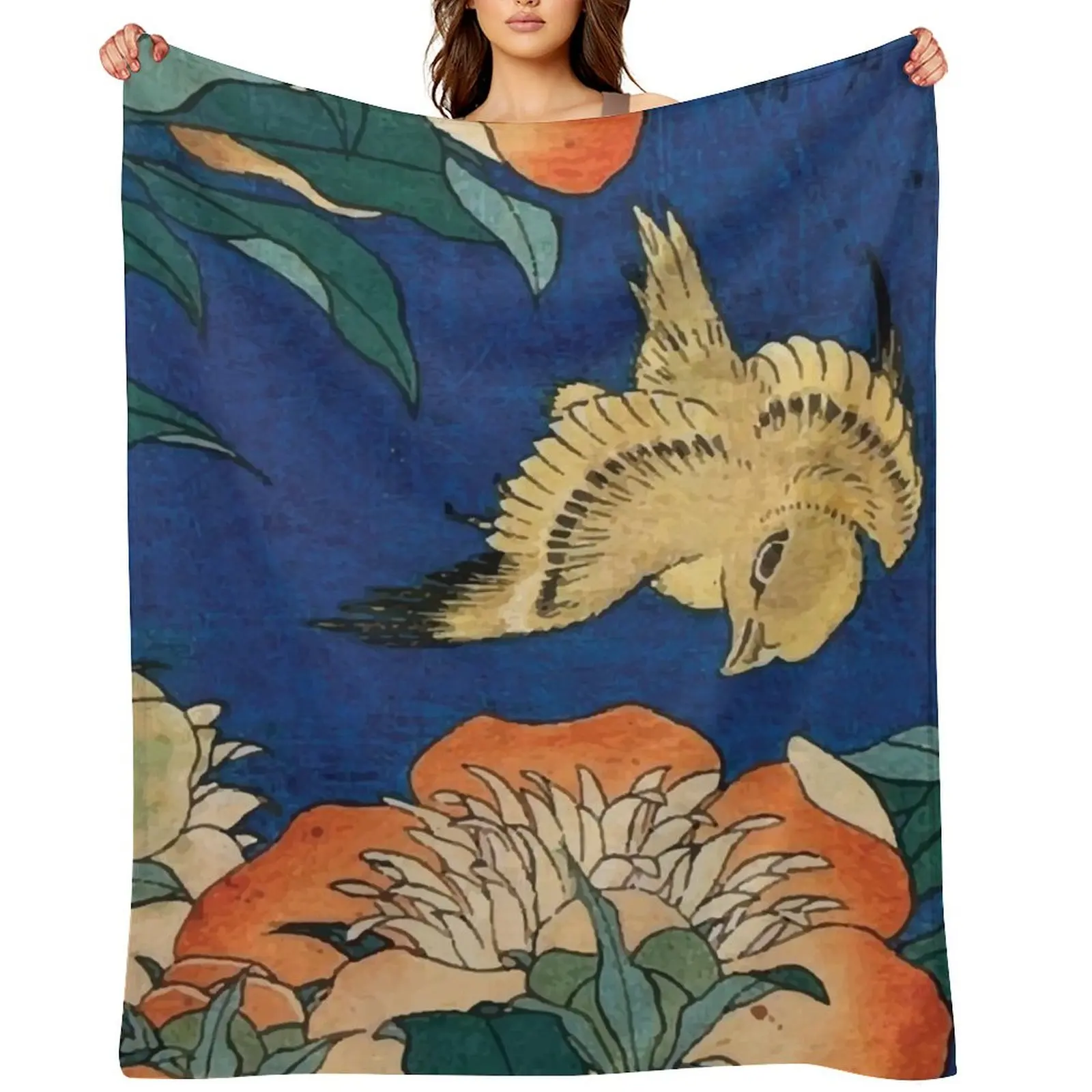 Katsushika Hokusai | Canary and Peony Throw Blanket Stuffeds Baby Hairy wednesday Blankets