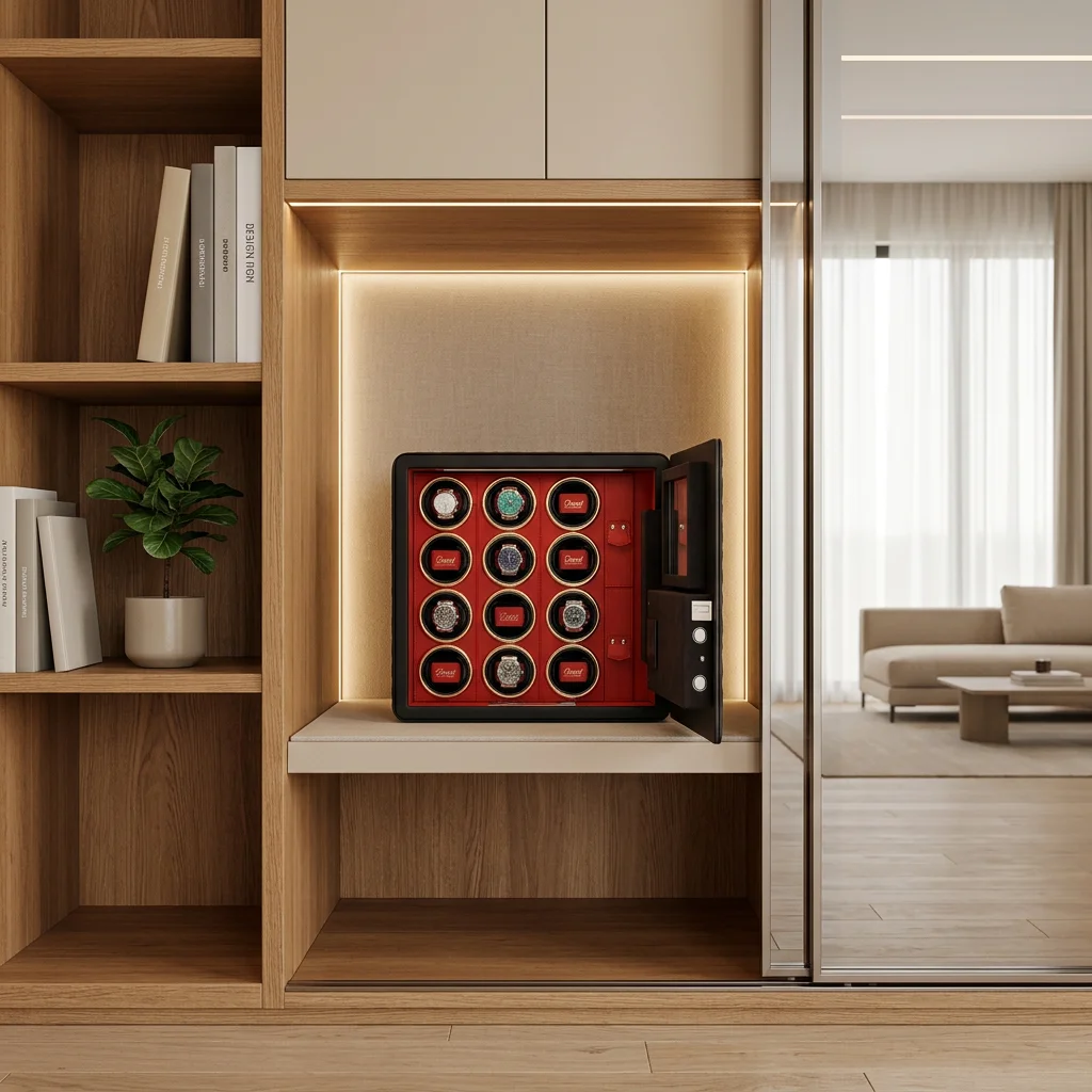 

Custom 12-Slot Watch Winder Safe Box Fingerprint Access & LED Luxury Storage