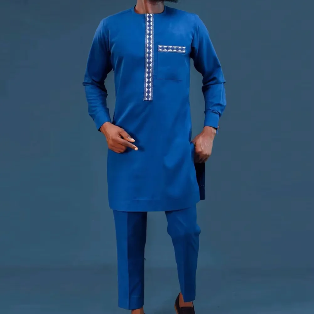 

2024 New African Traditional Men's Set Fashionable Luxury Men's Suit Casual Fit Two Piece Wedding Men's Suit Kaftan Style
