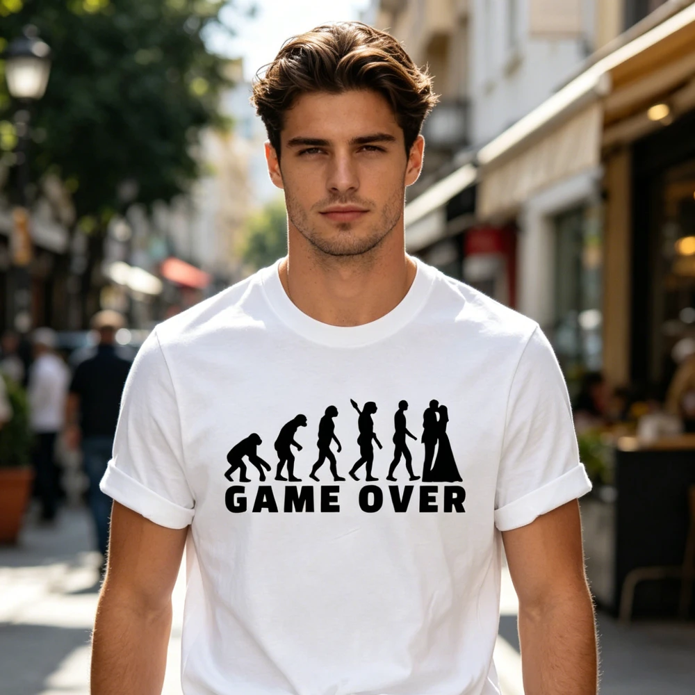 Funny Bachelor Party Game Over T-Shirt Evolution To Wedding Humor Clothing Sarcastic Marriage Statement Tee Mens Summer Tops