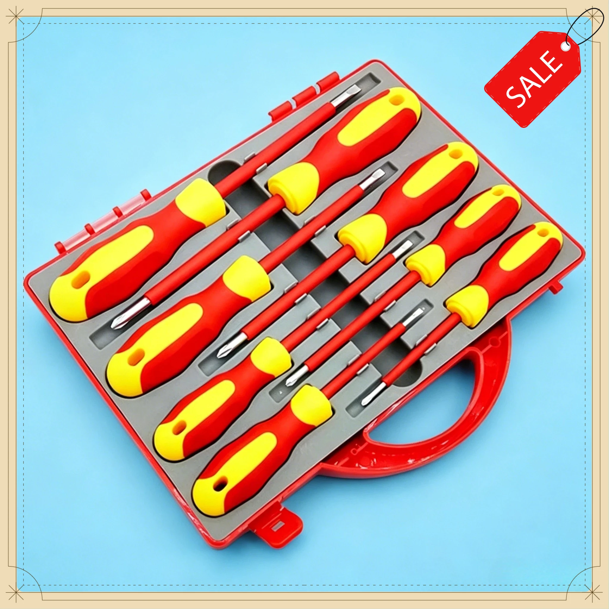 

High Voltage Safety Insulated Screwdriver Set 8Pcs Magnetic Phillips Slotted Bits for Electrician Maintenance