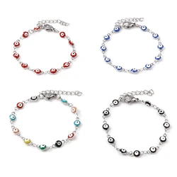 Stainless Steel Religious Bracelets Silver Color Link Chain Multicolor Round Evil Eye Enamel Jewelry 13.5cm(5 3/8