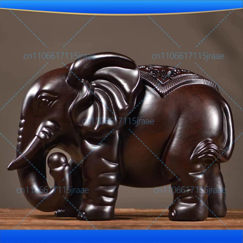 Wooden elephant ornaments, Feng Shui figurines, lucky success, wealth, desktop decoration