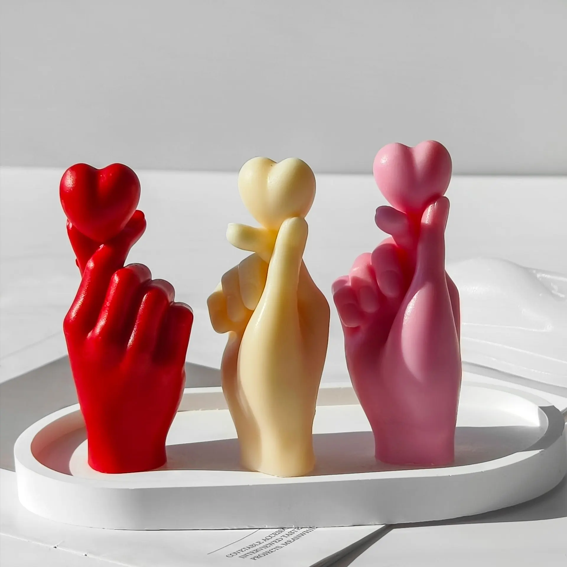 DIY Valentine's Day Finger Heart Gesture Silicone Mold Handmade Aroma Candle Plaster Resin Mould Soap Candle Making Supplies