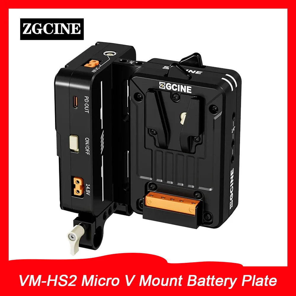 ZGCINE VM-HS2 Hot Swap/Shark Fin Dual Micro V Mount Battery Plate With 15MM Rod Clamp V-Lock battery plate USB-C PD 100W Output