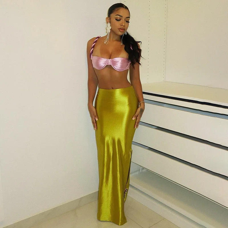 

Осень 202, длинная однотонная юбка с пятнами, женская элегантная юбка макси с высокой талией и боковым разрезом, вечерние сексуальные женские одежды