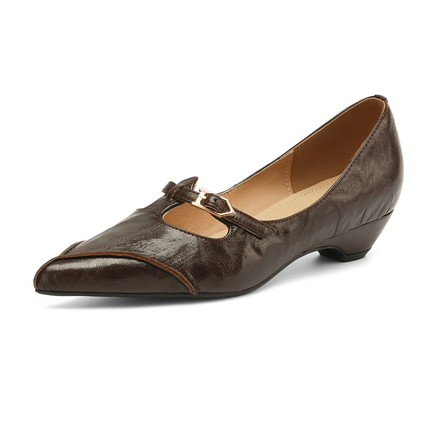 

Krazing Pot Sheep Leather Pointed Toe Med Heels Shallow Spring Wedding Shoes Elegant Chic Brand T-strap Dress Retro Women Pumps