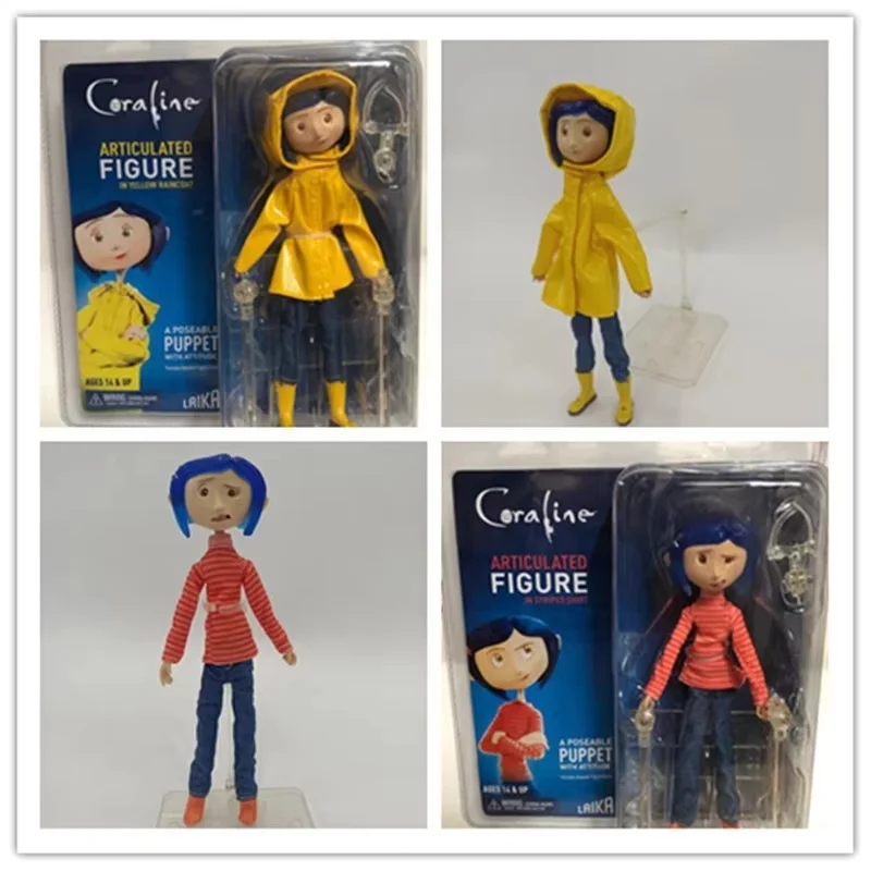 Coraline The Secret Door Figure Neca Anime Figure Caroline Figures Raincoat Pvc 7 Inche Statue Model Doll Desk Ornament Toy Gift