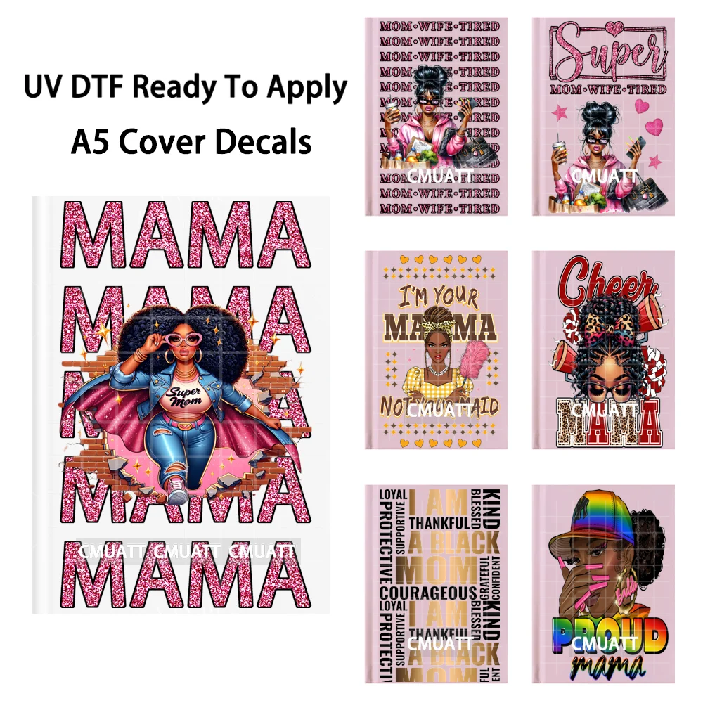 

Afro Mom Wife Tired Black Women Life UV DTF Notebook Cover Decals Ready To Apply Durable Transfer Stickers For A5 Journal Cover