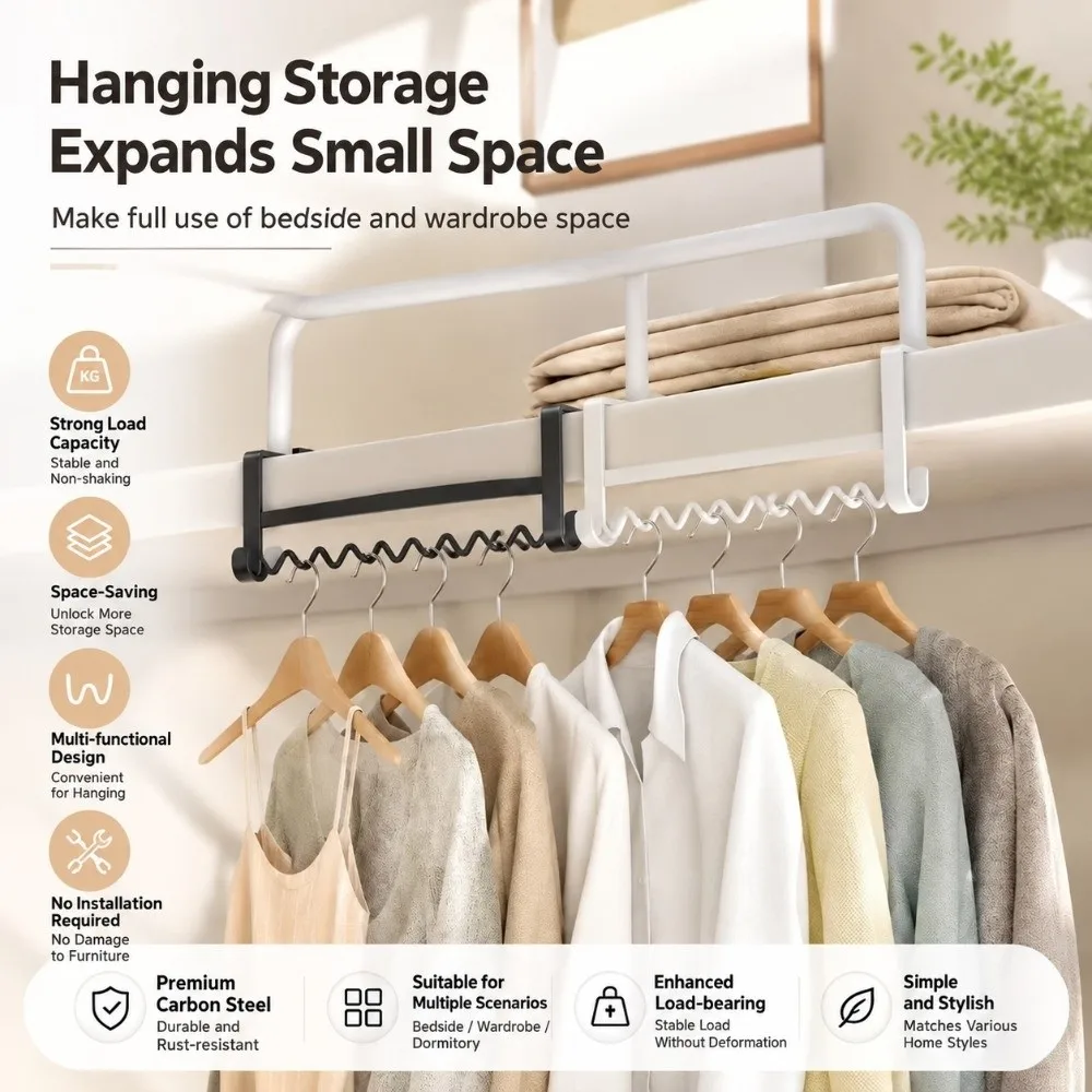 Carbon Steel Bunk Bed Hanging Hook Wave Shape Multi Hooks Dorm Storage Hook Punch Free Bag Clothes Hanging Rack Dorm Storage