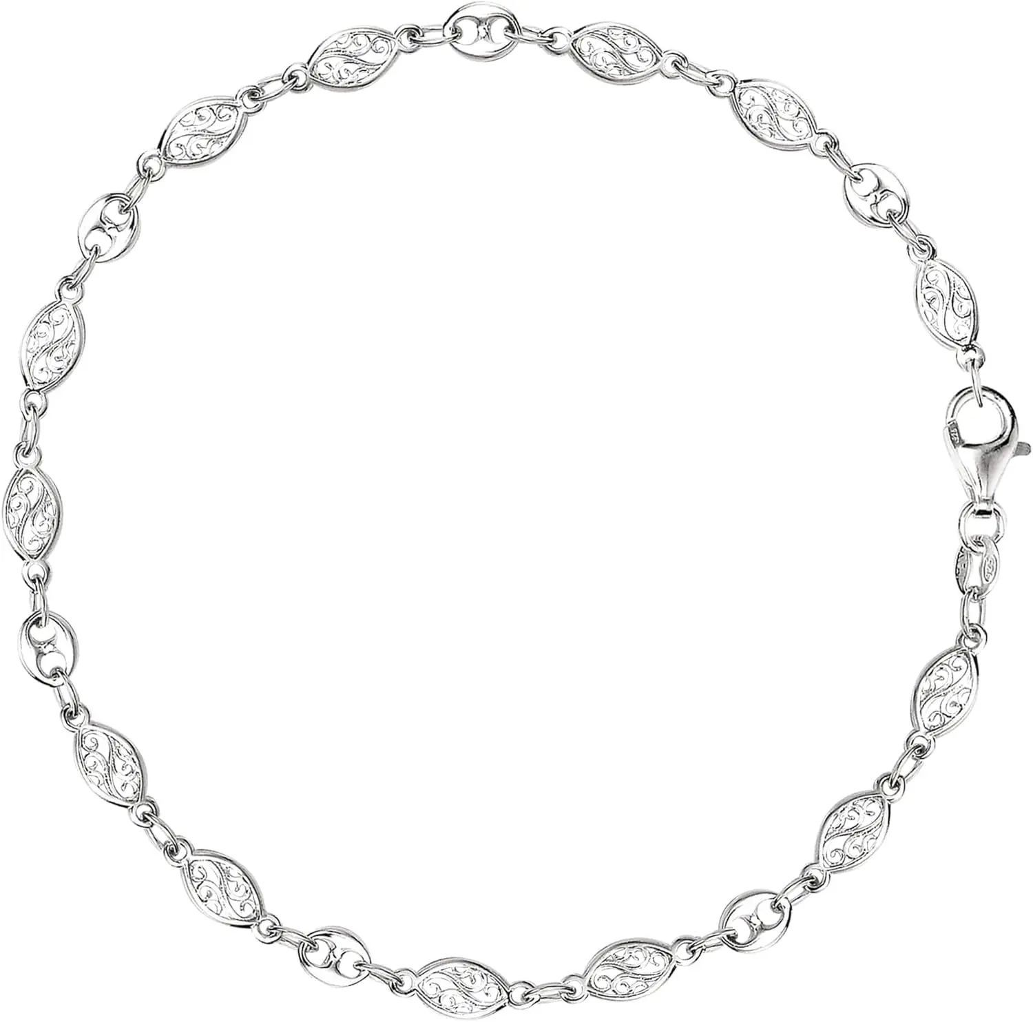 

Mixed Filigree And Mariner Link Chain Anklet In Sterling Silver