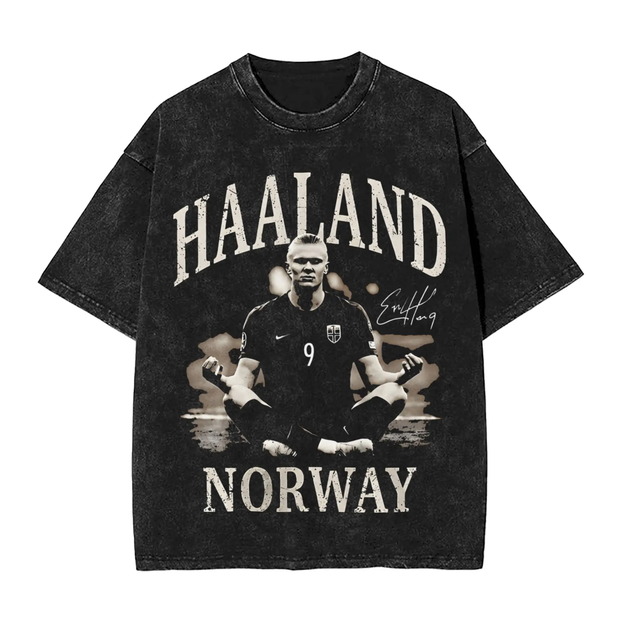 Haaland Norway soccer T Shirt Hip Hop Washed Cotton Harajuku T-Shirts  Novelty Men Women Streetwear Summer Tops Tees