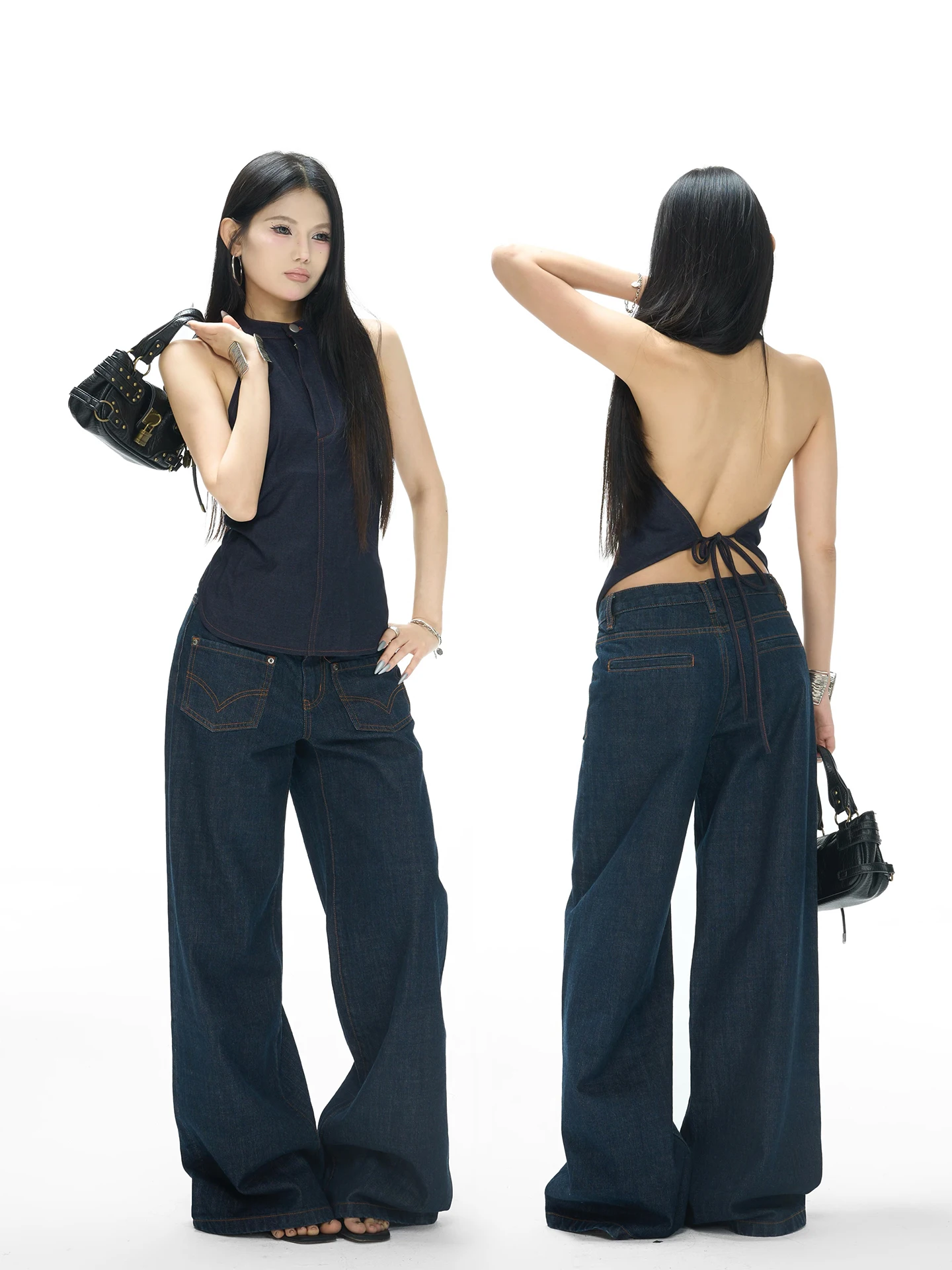 

Американский оригинальный джинсовый топ Bal Ne с бретельками, женский, приталенный, укороченный, асимметричный дизайн, повседневная одежда