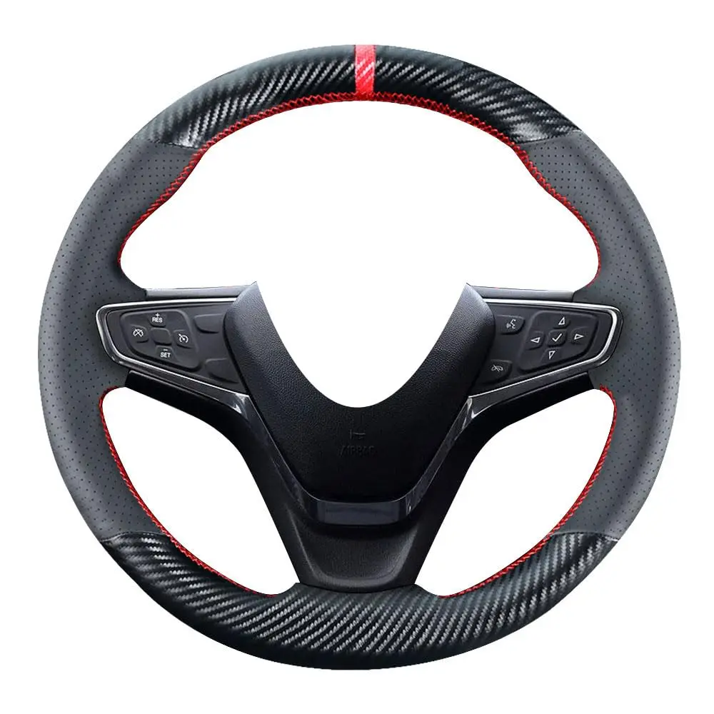 

Carbon Fiber Steering Wheel Cover For Chevrolet Equinox 2018-2022 Malibu 2016-2022 Black Microfiber 15 Inch