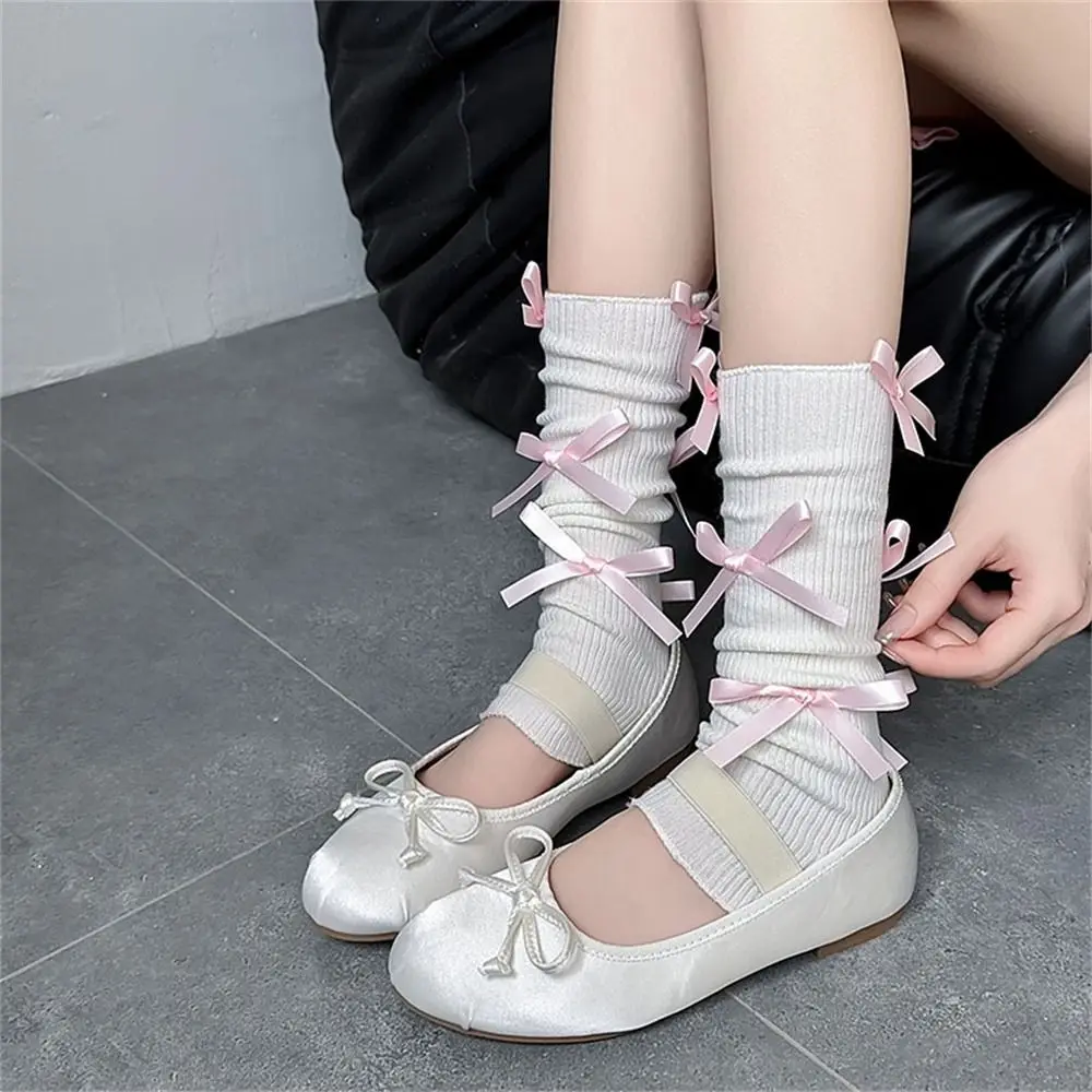 

Cute Warm Leg Warmer/Arm Cover White Ballet Style Lolita Long Socks Bow Tie Knitted Socks for Winter Autumn