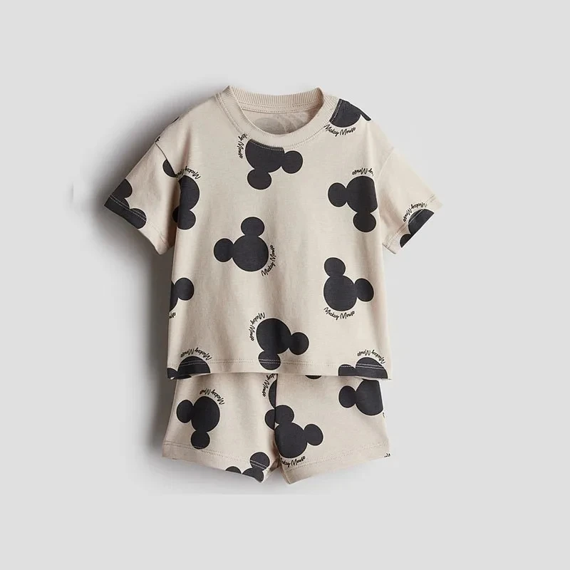 Mickey Printed Kids Short Sleeve Suit 2024 New Summer Clothing Cartoon T-shirt Shorts 2pc/set Children\'s Wear Tracksuits