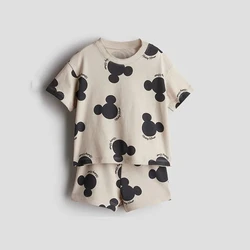 Disney Cartoon Baby Set Summer Edition Mickey Mouse Printed Children's Short Sleeves 2-piece/set Cotton Children's Set