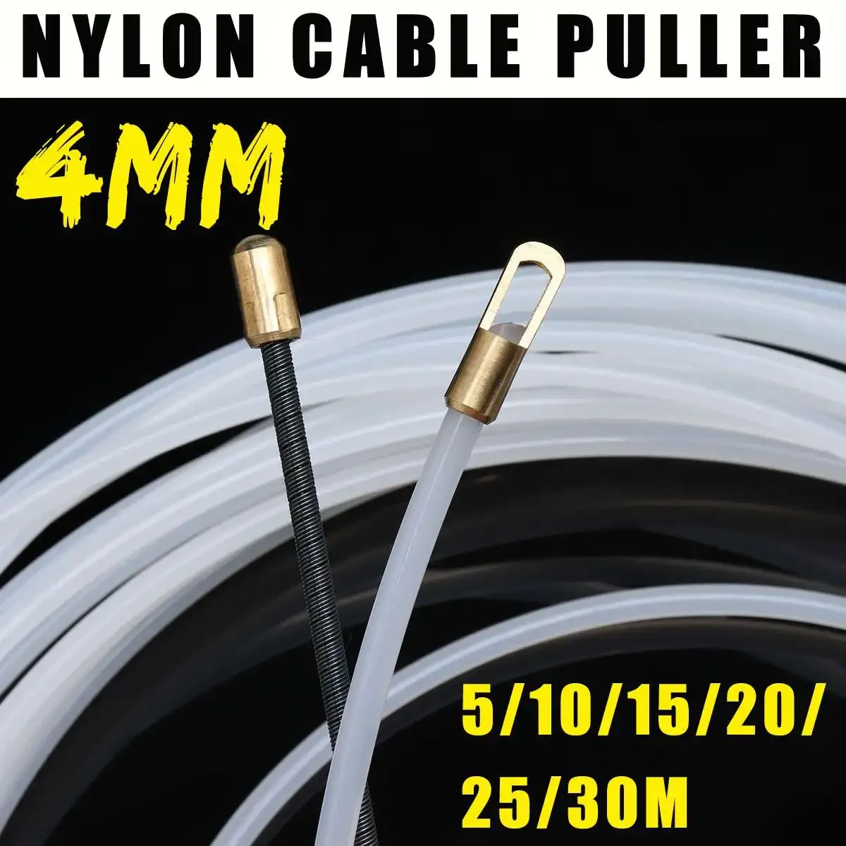 5/10/15/20/25/30M Length x 4mm Dia. Nylon Wire Cable Puller Flexible Draw Tape Electrician Fish Tape Wire Conduit 4mm