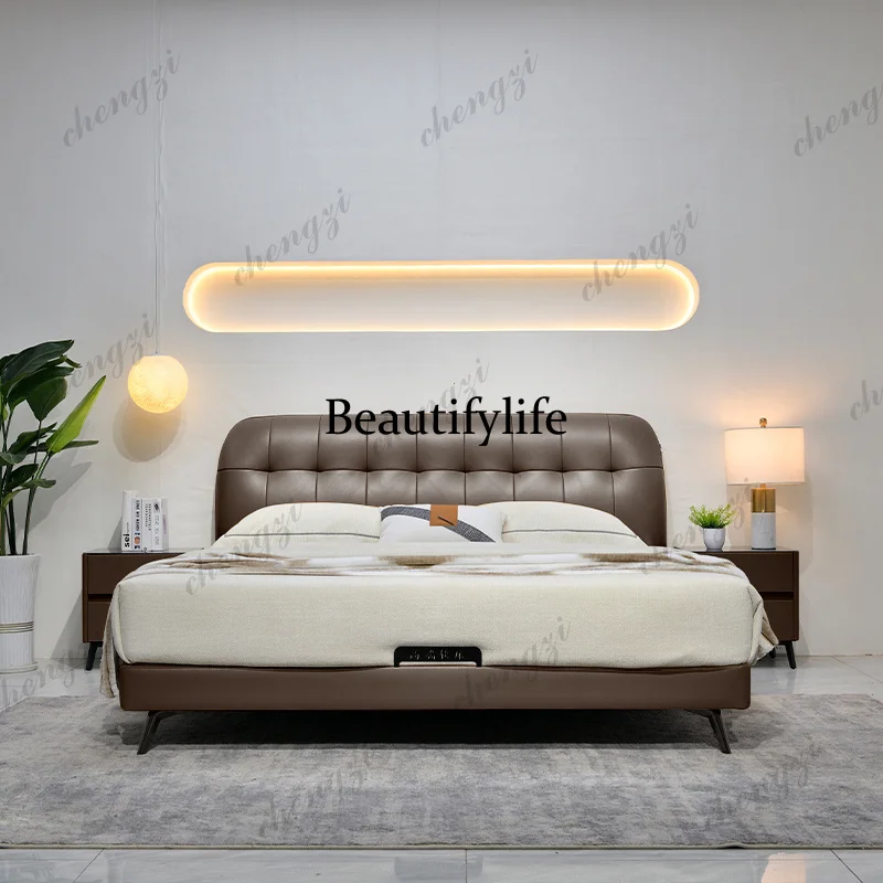 

Brown Soft Double Bed Couples Decoration Adults Queen Modern Double Bed Luxury Japanese Wooden Camas Matrimoniales Furniture