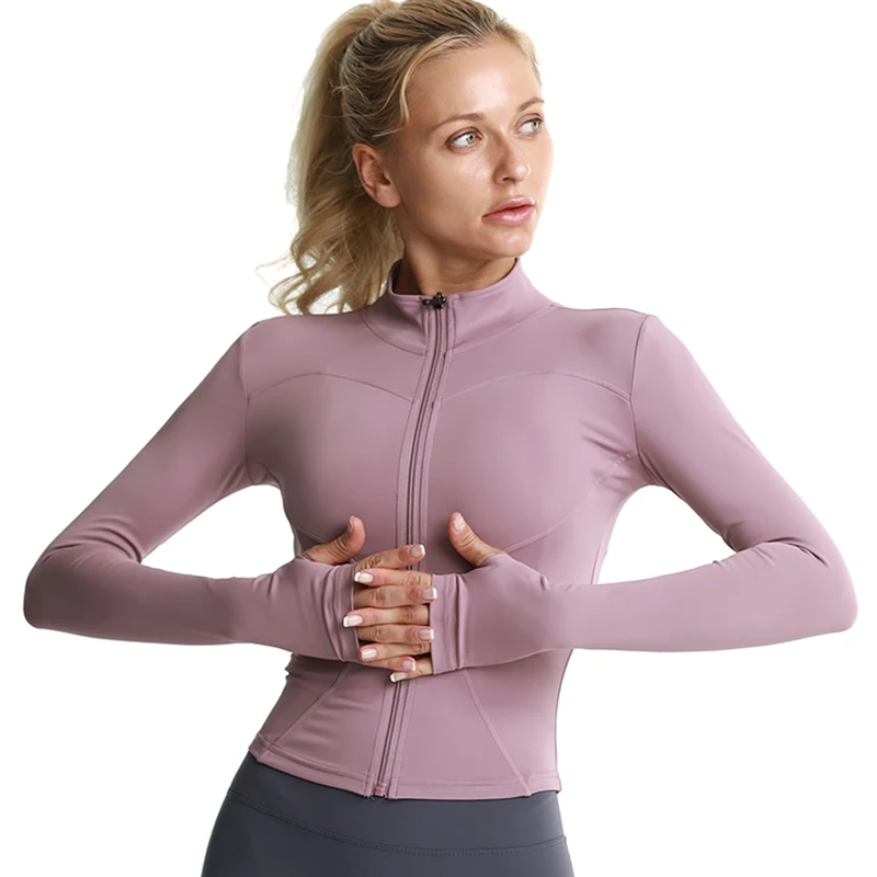 Women Athletic Sport Jacket Slim Fit Long Sleeve Fitness Coat Yoga Tops Sport Outfit With Thumb Holes Gym Jacket Workout Wear