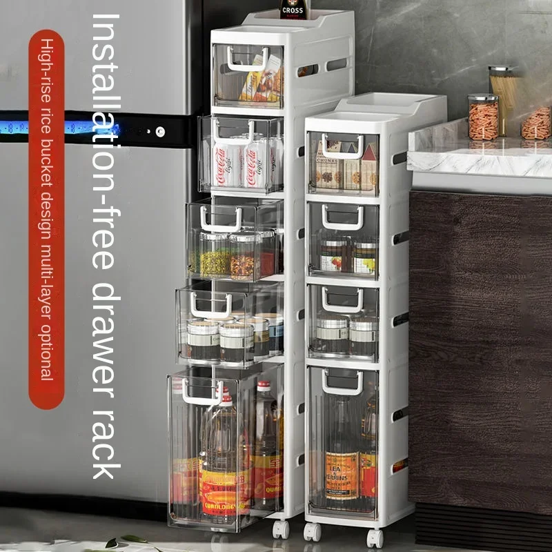 

Large Capacity Kitchen Ultra-narrow Storage Cabinet With Drawer Multi-layer Trolley Floor Standing Side Shelves Home Furniture