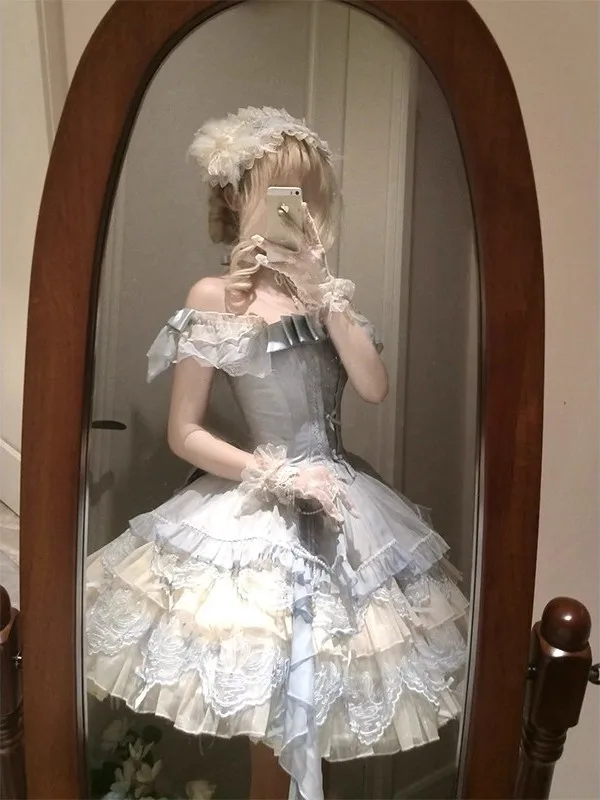 Blue Sweet Girl Swan Ballet Style Embroidery Lolita Dress Lolita Cute Style Cake Dress Daily
