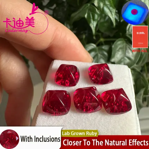 CADERMAY Sugar Tower Cut 5 #   Rubi Cultivado em Laboratório com Inclusões, Pedras Soltas para Joias Finas Personalizadas DIY