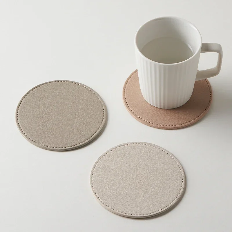 5pcs Round Coasters Heat Insulation Mat Simple Style Solid Color Coasters Washable Placemat Anti-scalding Non-slip Table Mat