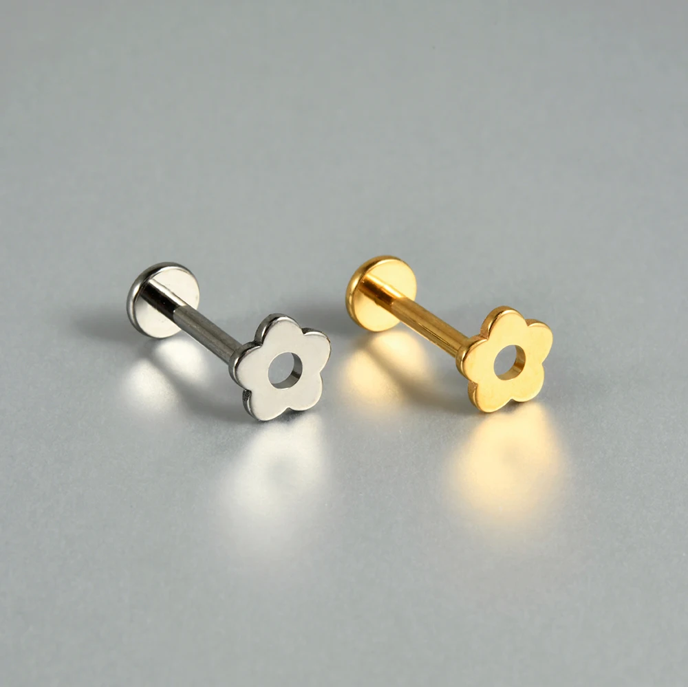 Dreamlee G23 Solid Titanium Rook Helix Stud Push In Flat Back Tragus Cartilage Earring Flower Lobe Labret Piercing Jewelry
