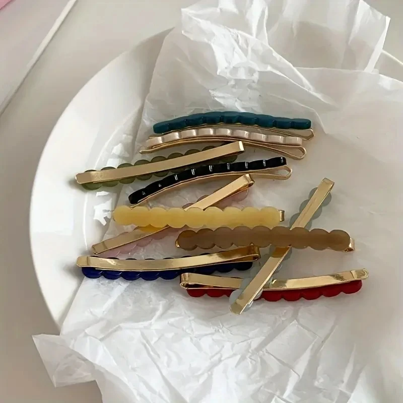 2pcs/set Cute Bobby Pins Acetate Hair Clip Side Pin Colorful Barrettes Lace Wave Geometric Hairpin Girls Women Hair Accessories