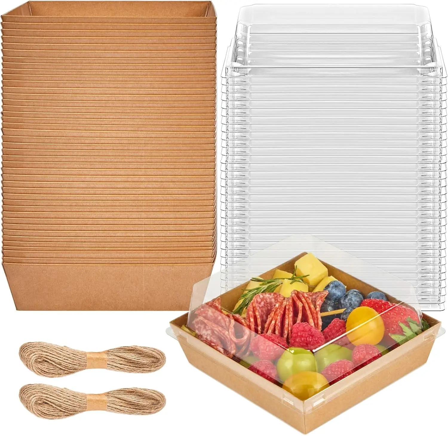 

100 Pack 5 Inch Kraft Paper Boxes with Clear Lids for Desserts, Cookies, and Snacks