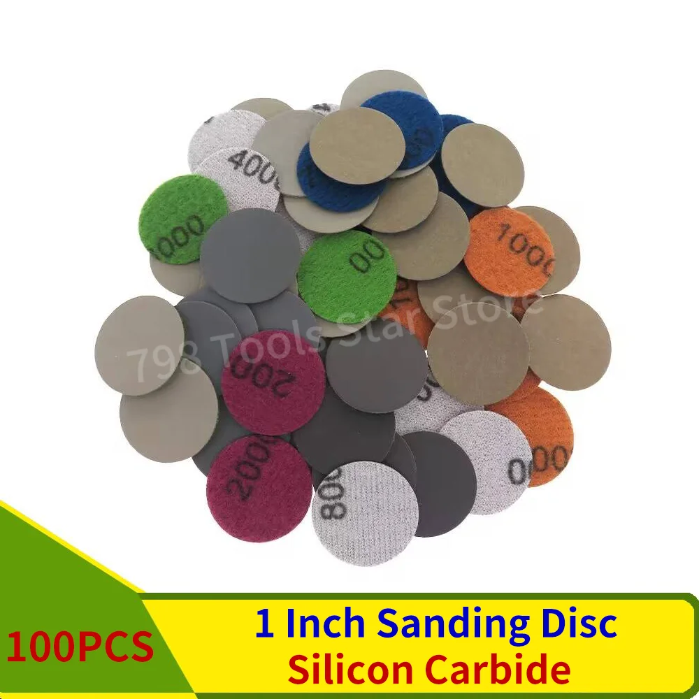 

100PCS 1 Inch Sanding Discs Hook and Loop Wet/Dry Silicon Carbide Sandpaper for Metal for Sanders Drill Grinder Rotary Tools