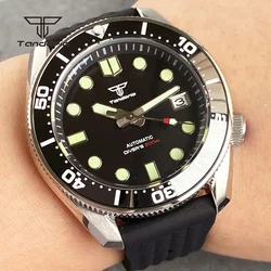 Tandorio NH35 Dive Fashion Automatic Watch Sapphire Date 20atm Brushed 42.5mm Men's Wristwatch 3.8 Crown Luminous Rubber Strap