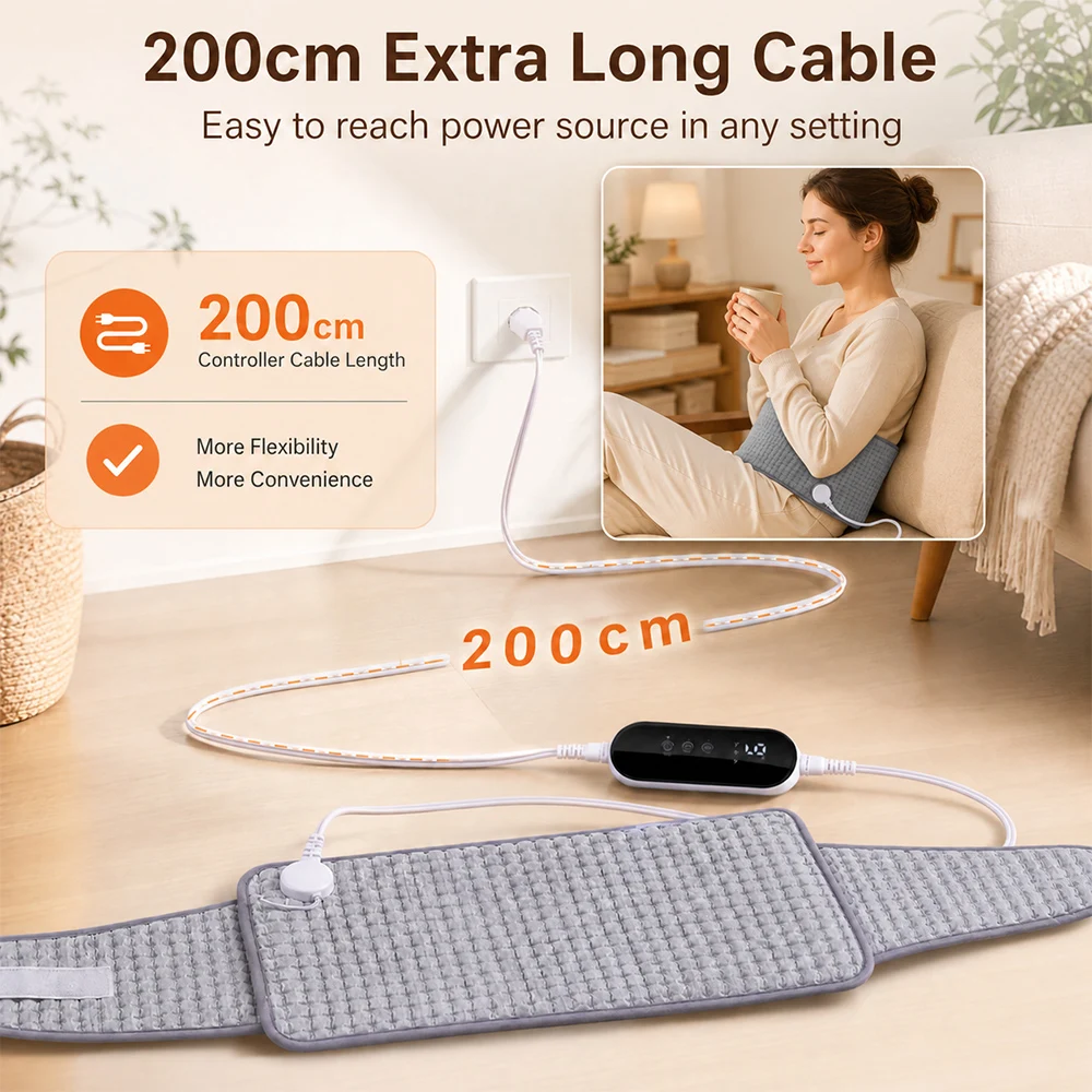 Electric Heating Pad Super Soft Plush 9 Temperature 4 Timing Magic Sticker Waist Warmer Home Office Silver Gray 220‑240V 77W