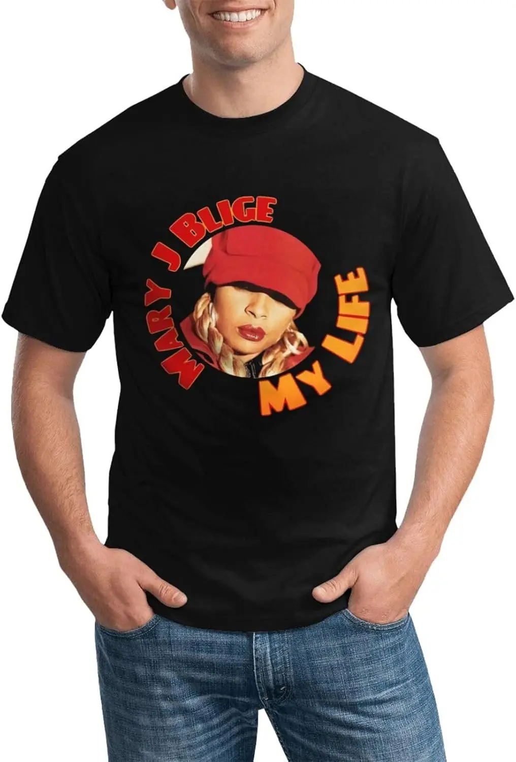 

Mary Music J. Blige Shirt Men's Personalised Short Sleeve T Shirt Fashion Graphic Tees Cool Casual Tops Black
