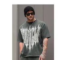 Youngla Street Style Simple Abstract Letter Print round Neck Short Sleeve T-Shirt Summer High Street Hip Hop Small Logo Front Pa