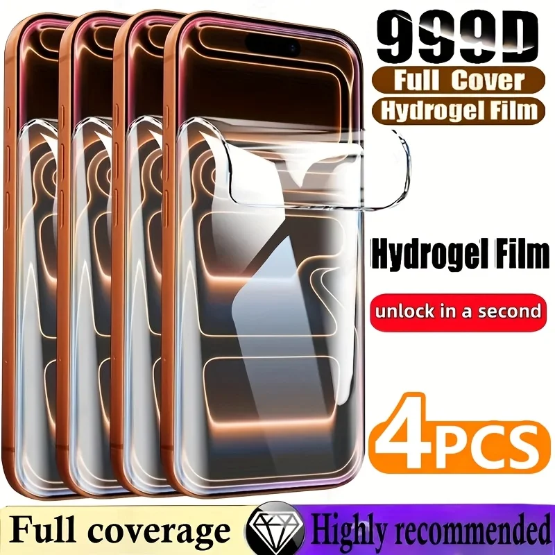 

4PCS Full Cover Hydrogel Film For iPhone 17 16 16e 15 14 Plus 13 12 11 Pro Max Screen Protector iPhone17 Pro Air XR XS 8 7 Plus