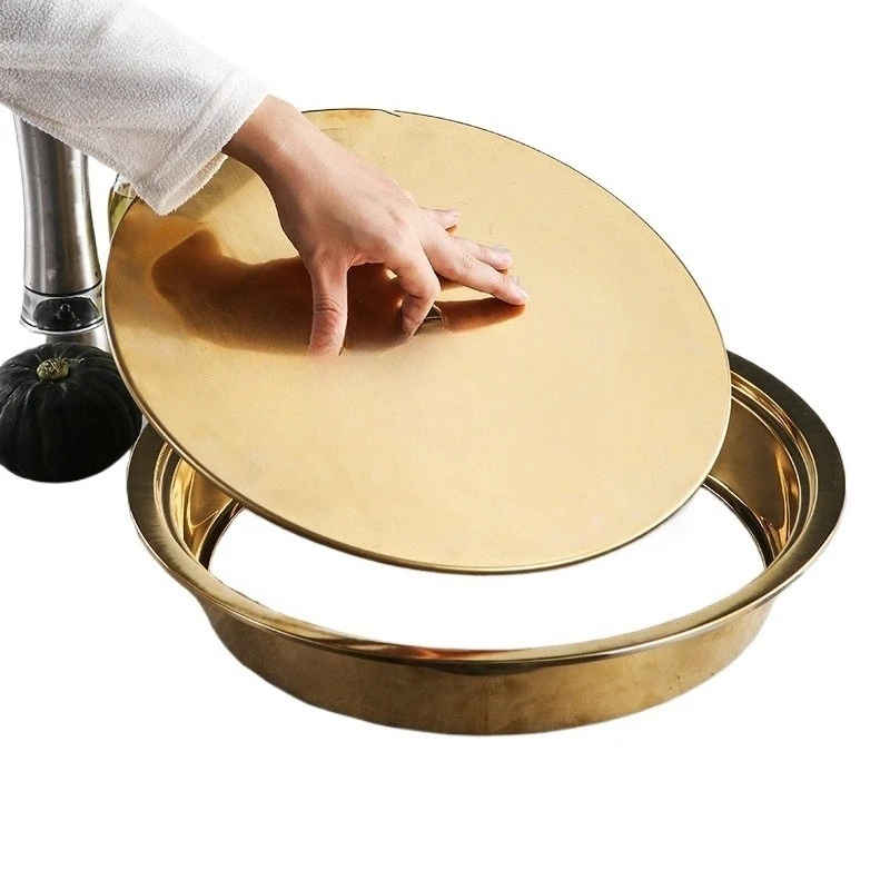 Stainless steel sunken pot ring induction cooker hot pot table steel ring circular embedded with lid thickened hot pot