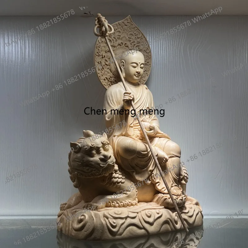 Hand-Carved Hinoki Ksitigarbha Bodhisattva Statue - 12.6