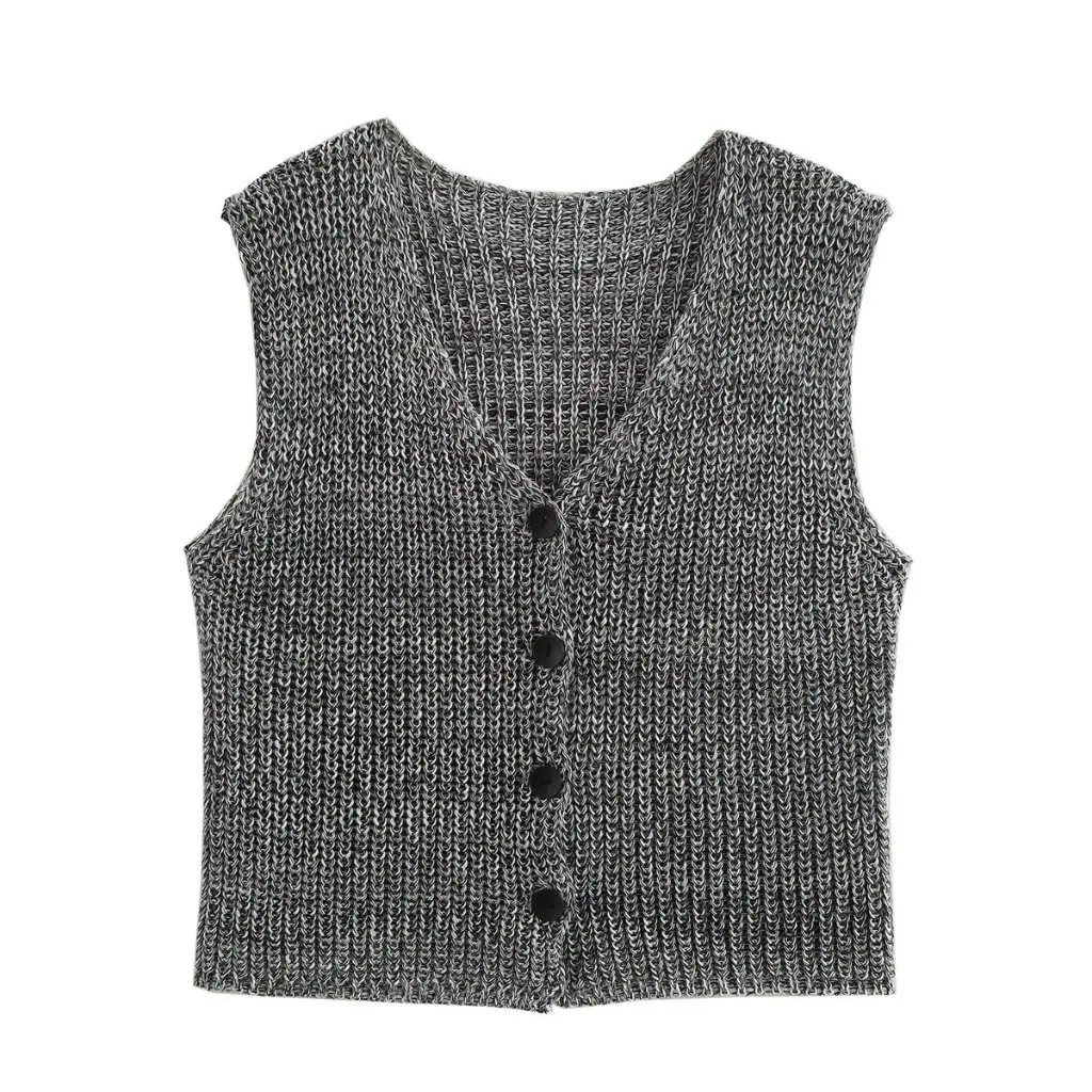 

Women's V-neck Sweater Vest Autumn Fashion Gray Mixed Color European American Style B62046