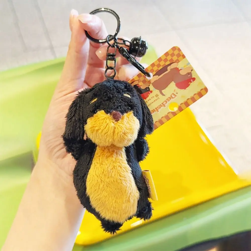 Novo filhote de cachorro peludo dachshund cão chaveiro saco pingente criativo recheado chaveiro moeda bolsa pequeno cão pingente