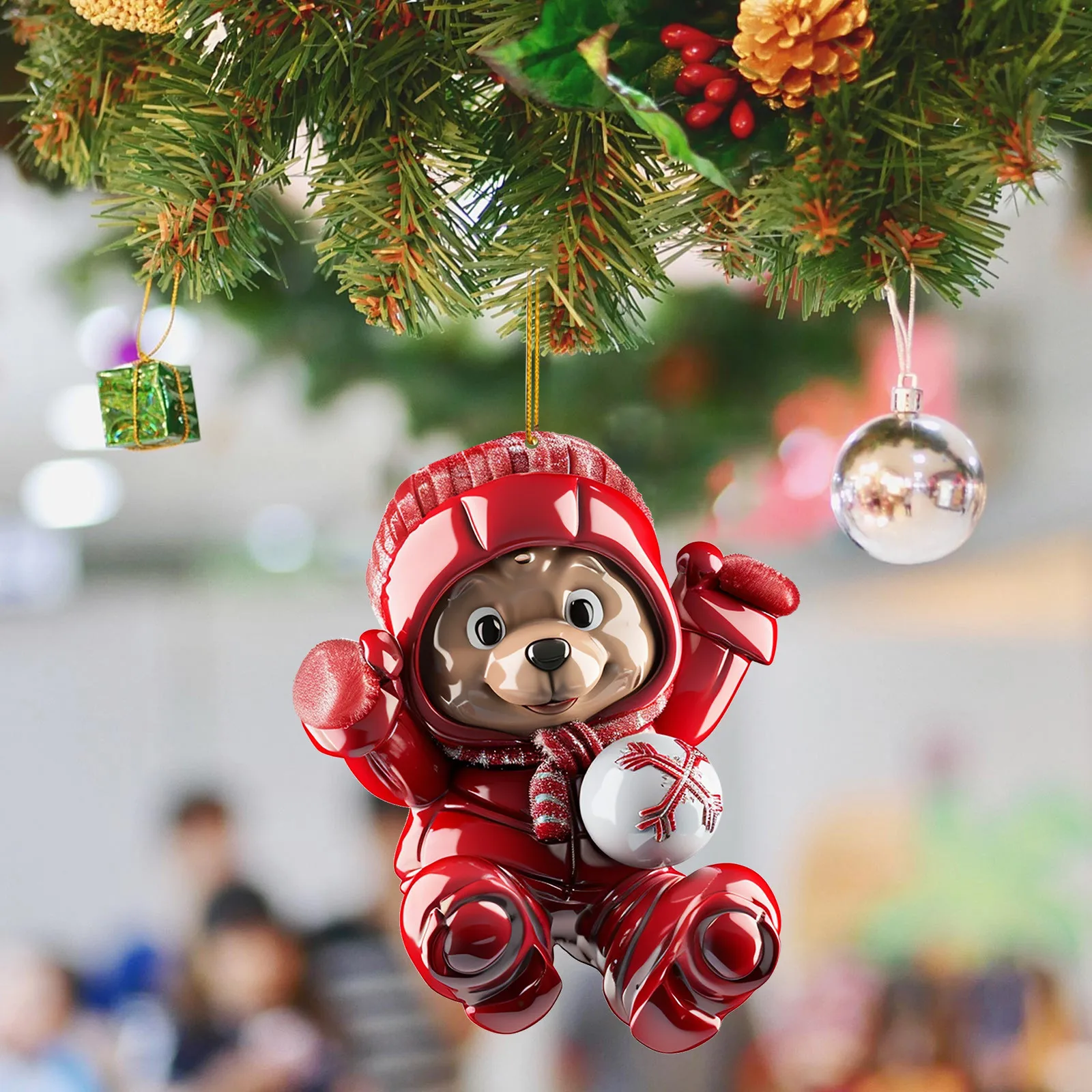 Cute Christmas Decorations Cute Teddy Bear Christmas Tree Ornaments Vintage Acrylic Flat Pendants New Chandelier Crystal Garland