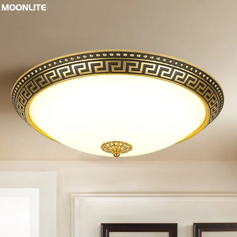 

Retro Carved Ceiling Light, American Minimalist Bedroom Decoration Light, Balcony Foyer, Iron Circular Ceiling Light Fixture