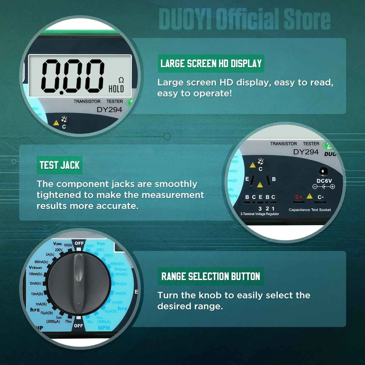 Mustool DY294 Multifunction Digital Transistor Analyzer Tester Semiconductor Diode Triode Reverse AC DC Voltage Capacitance FET