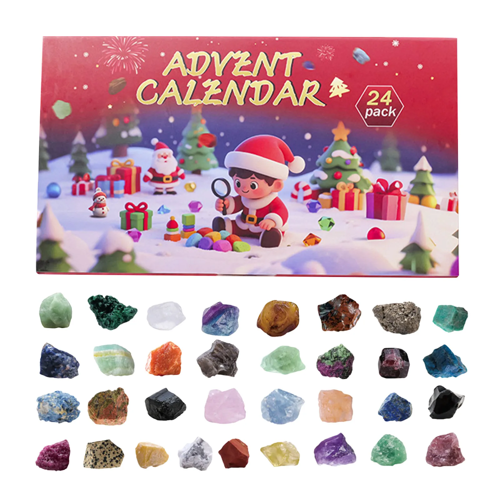 Minuterie pour la cuisine Calendrier de l'Avent de Noël 2024 avec 24 pierres précieuses – Calendrier de l'Avent Crystal Rock pour un manuel de minuterie de cuisine mignon