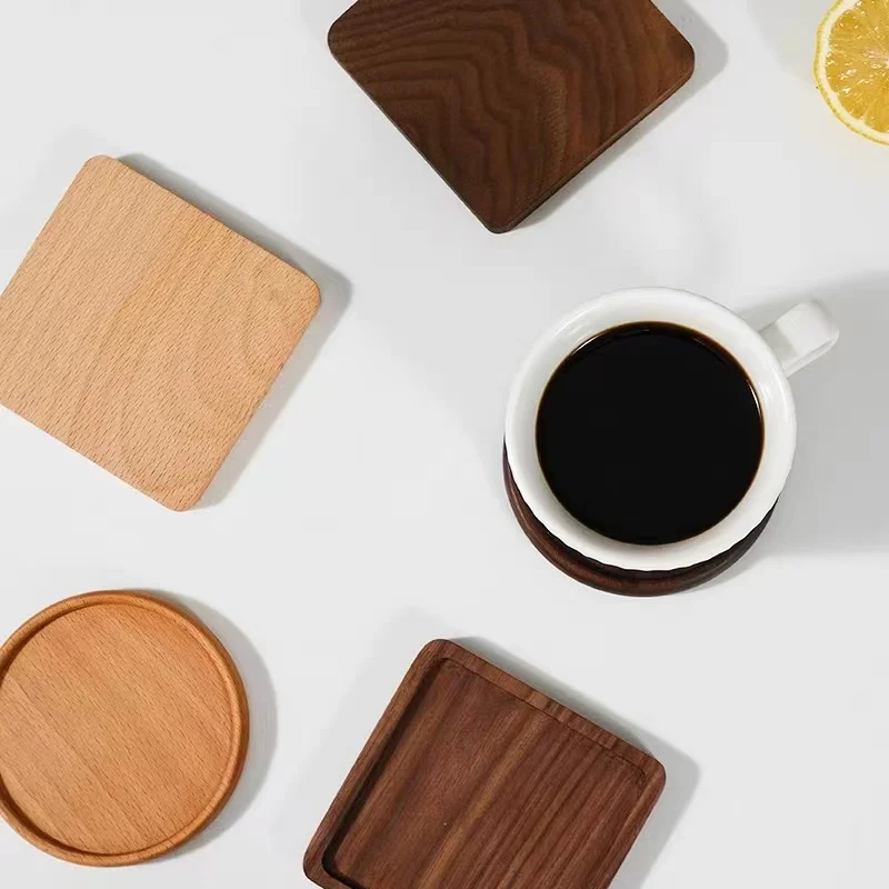 1PC Solid Wood Walnut Coaster Round Square Beech Coaster Durable And Heat-Resistant Tea Coffee Coaster Dining Mat