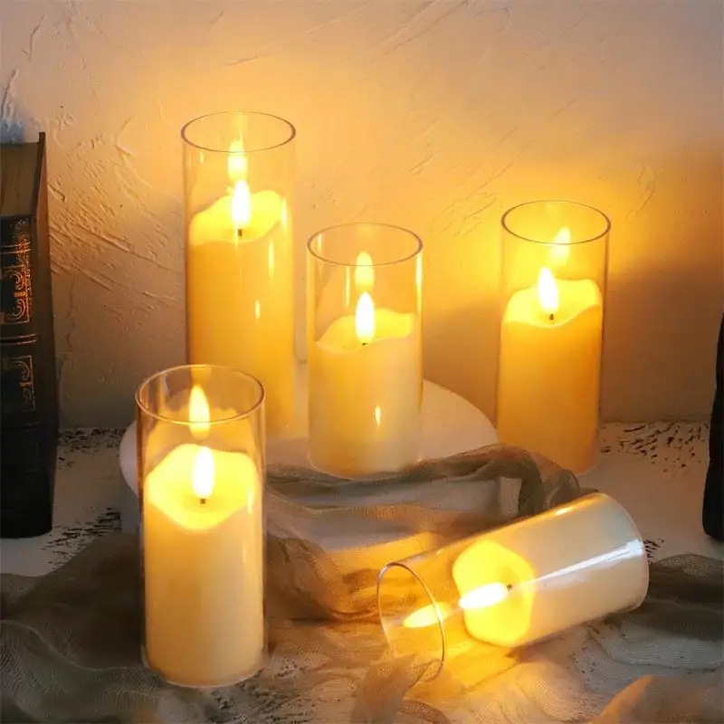 Led Flameless Electric Candles Lamp Acrylic Glass Battery Flickering Fake Tealight Candle Bulk For Wedding Christmas