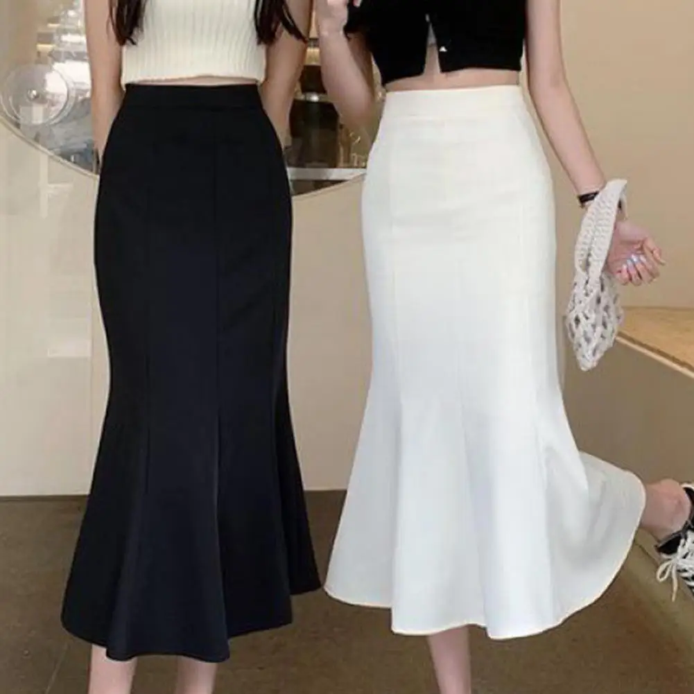 

Women High Waist Mermaid Skirt Vintage Office Lady Pencil Skirt Solid Color Zipper Spring Summer Mid-Length Skirt