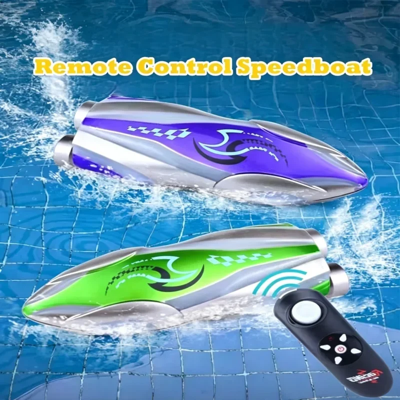 RC Stunt Boat Electric Remote Control Speedboat with Light High Speed Rotatable Racing Ship Outdoor Pool Toy Kid Birthday Gifts