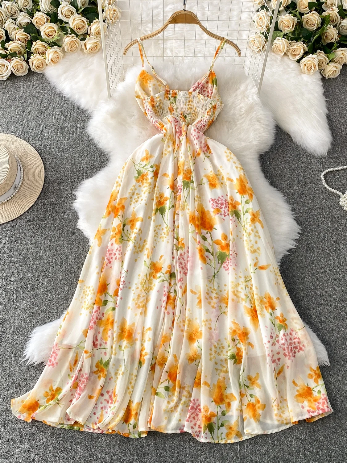 Beach Vaion Sle Sexy Tie V-ne Strap Dr Women Summer Ele Beautiful Floral Long Skirt High Waist A-line Dr